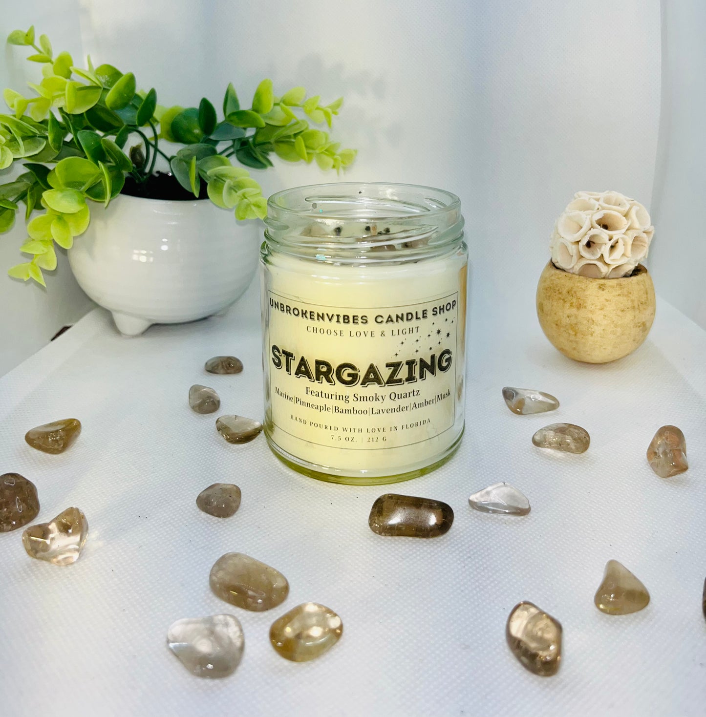 Stargazing Smoky Quartz Crystal Candle
