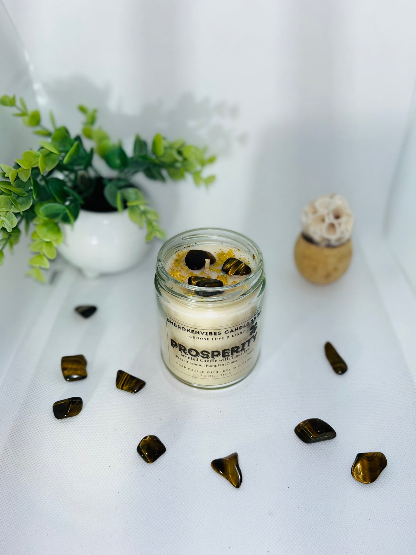 Prosperity Tiger Eye Crystal Candle
